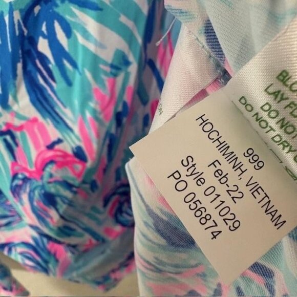 Lilly Pulitzer Luxletic Shirt Womens Medium Pink Blue Palm Print Long Sleeve - Picture 6 of 9